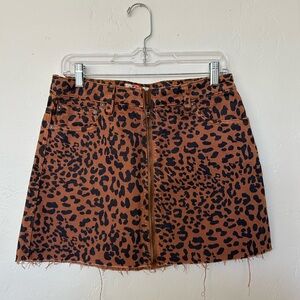 Free People leopard print front zipper mini skirt